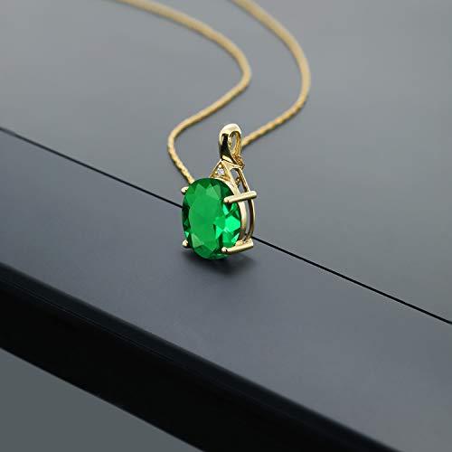【並行輸入品】[Gem Stone King] 4.02カラット ナノエメラルド ネックレス レディース 天然 ダイヤモンド 14金 イエローゴの画像