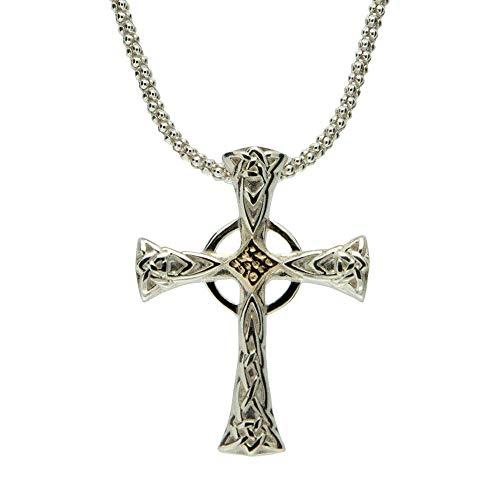 【並行輸入品】Keith Jack Jewelry、細いケルト十字架ネックレス、スターリングシルバー&10Kゴールド Keith Jack Jeの画像