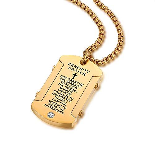 【並行輸入品】JHoly メンズ ステンレススチール ドッグタグ ペンダント ニーバーの祈り ネックレス 神の刻印 物を受け入れる静けさ Men_1