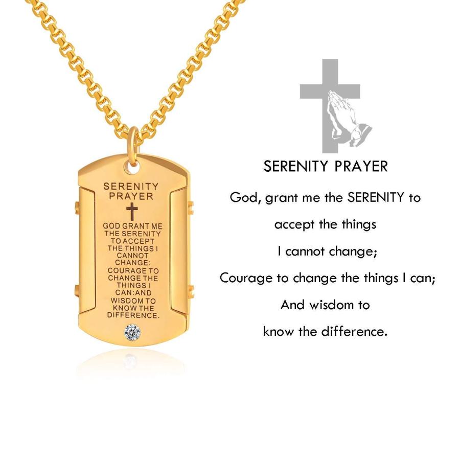 【並行輸入品】JHoly メンズ ステンレススチール ドッグタグ ペンダント ニーバーの祈り ネックレス 神の刻印 物を受け入れる静けさ Men_6