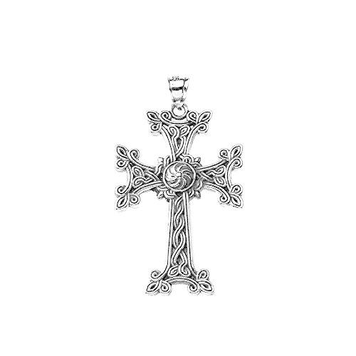 【並行輸入品】高級いぶし仕上げスターリングシルバーエタニティアルメニアンクロス"Khachkar"ペンダント（L） Middle Eastern_1