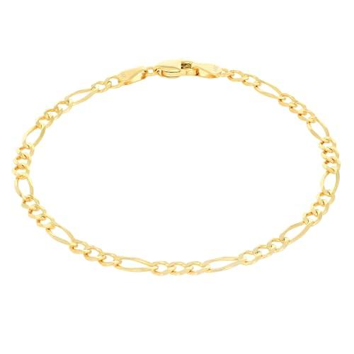 【並行輸入品】Nuragold 14Kイエローゴールド 3.5mm ソリッドフィガロチェーンリンクブレスレットまたはアンクレット レディース メの画像