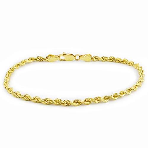【並行輸入品】Nuragold 14K イエローゴールド 2mm ソリッドロープチェーン ダイヤモンドカットリンクブレスレットまたはアンクレットの画像