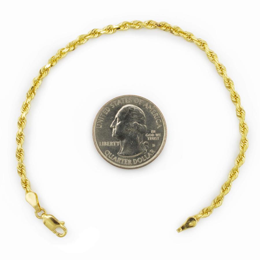 【並行輸入品】Nuragold 14K イエローゴールド 2mm ソリッドロープチェーン ダイヤモンドカットリンクブレスレットまたはアンクレットの画像