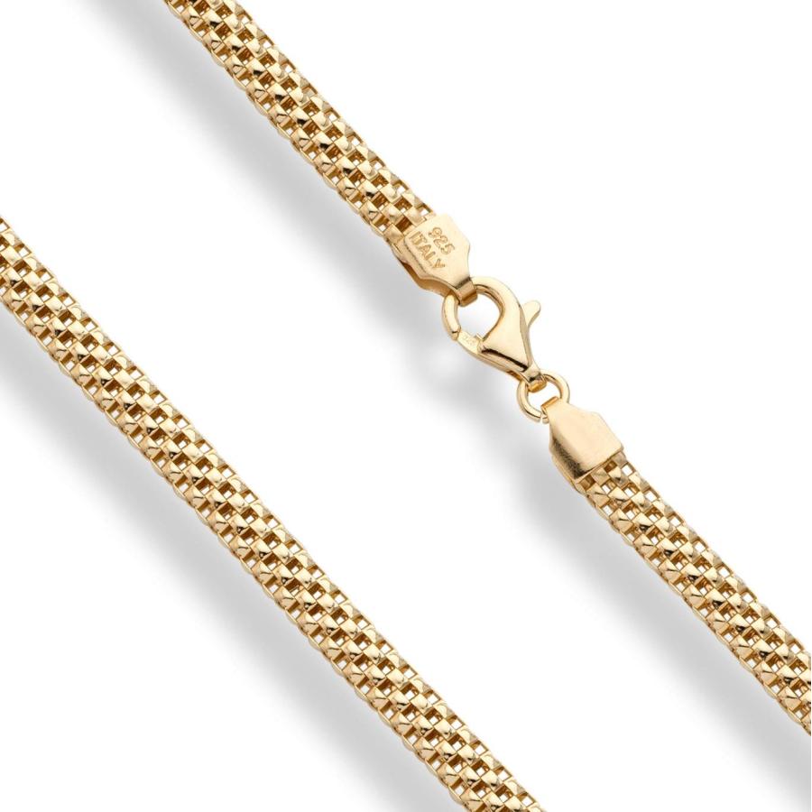 【並行輸入品】Miabella 18Kゴールドメッキ スターリングシルバー イタリア製 4mm メッシュリンクチェーンネックレス レディース イ_3