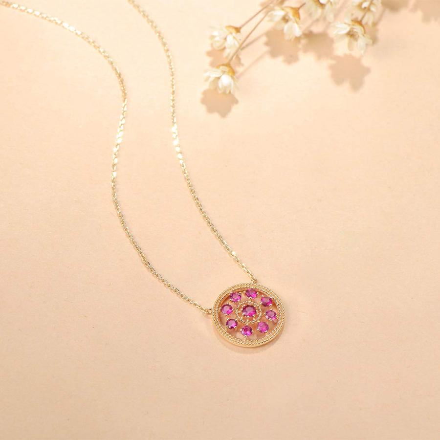 【並行輸入品】Carleen ソリッド14Kリアルイエローゴールドと天然レッドルビーフラワーネックレス ファインジュエリーギフト 女性や女の子にの画像
