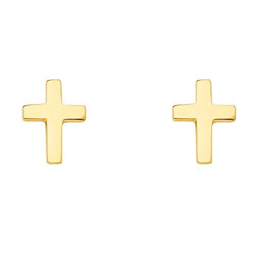 【並行輸入品】14Kイエローゴールドクロスイヤリング プッシュバック式 11mm×8mm 14k Yellow Gold Cross Earriの画像