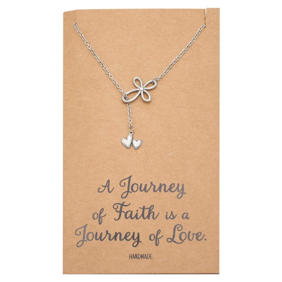 【並行輸入品】Quan Jewelry インフィニティクロスと2つのハートペンダントネックレス、宗教的なジュエリー、女性へのギフト、インスピレー_3