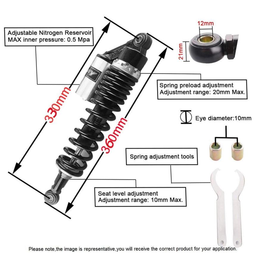 【並行輸入品】Mallofusa 330mm 13Inch Motorcycle Air Shock Absorbers Adjustableの画像