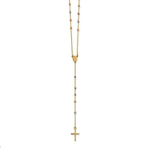 【並行輸入品】14K 3色 ゴールド スリッポン 奇跡 & クロス ロザリオ ネックレス 24インチ The Black Bow 14k Triの画像