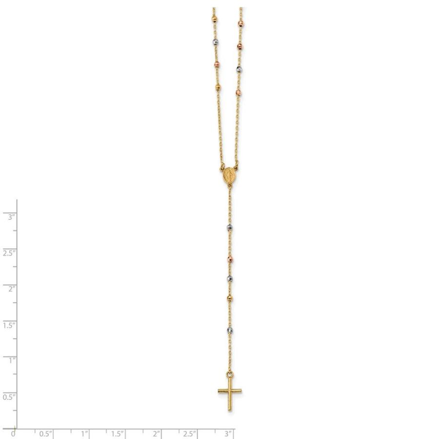 【並行輸入品】14K 3色 ゴールド スリッポン 奇跡 & クロス ロザリオ ネックレス 24インチ The Black Bow 14k Triの画像
