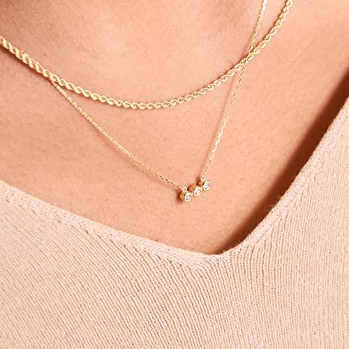 女性のネックレス14カラット585リアルイエローゴールドスリーボールと0.03カラットのダイヤモンド誕生日バレンタインデーのための 【Etincelle】 並行輸入品