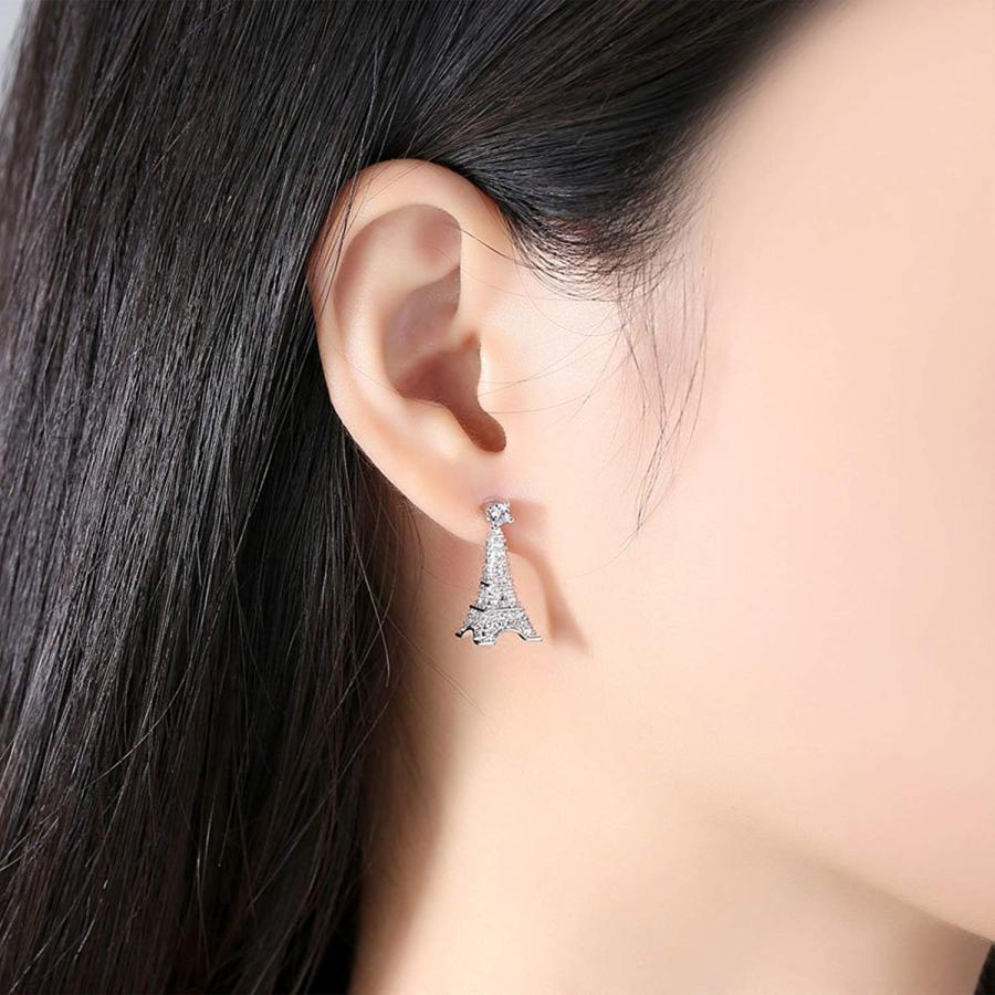 【並行輸入品】YuRocker ハート キー パリ エッフェル塔 ペンダント ネックレス/イヤリング ロング レディース ガールズ シルバー_3