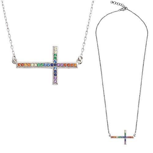 【並行輸入品】SURANO DESIGN JEWELRY スターリングシルバー ネックレス レインボー マルチカラー CZ ストーン 横向き クの画像