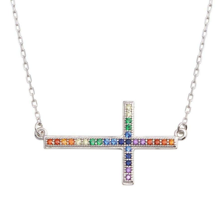 【並行輸入品】SURANO DESIGN JEWELRY スターリングシルバー ネックレス レインボー マルチカラー CZ ストーン 横向き クの画像