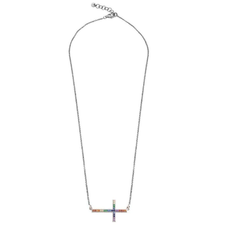 【並行輸入品】SURANO DESIGN JEWELRY スターリングシルバー ネックレス レインボー マルチカラー CZ ストーン 横向き クの画像