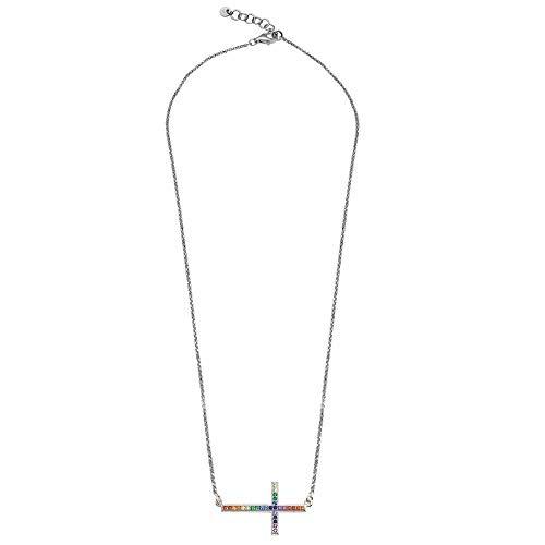 【並行輸入品】SURANO DESIGN JEWELRY スターリングシルバー ネックレス レインボー マルチカラー CZ ストーン 横向き クの画像