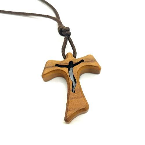 【並行輸入品】MedjugorjeStoneGifts オリーブウッドタウクロスペンダント カトリックネックレス 調節可能なコード付き Medj_7