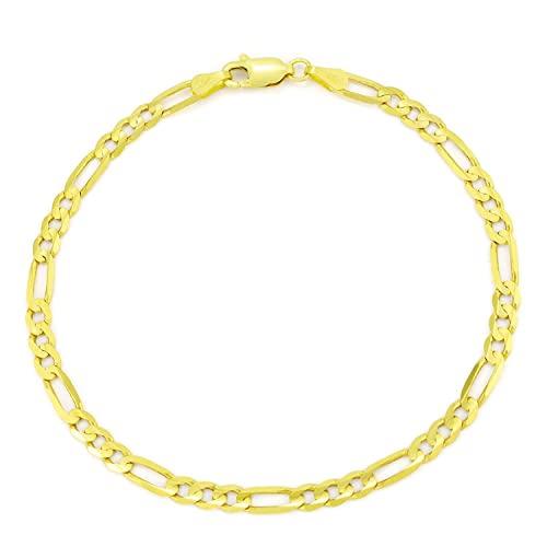 【並行輸入品】14K ソリッドイエローまたはホワイトゴールド 4.5mm ダイヤモンドカット オルタネイト クラシック メンズ フィガロチェーンの画像