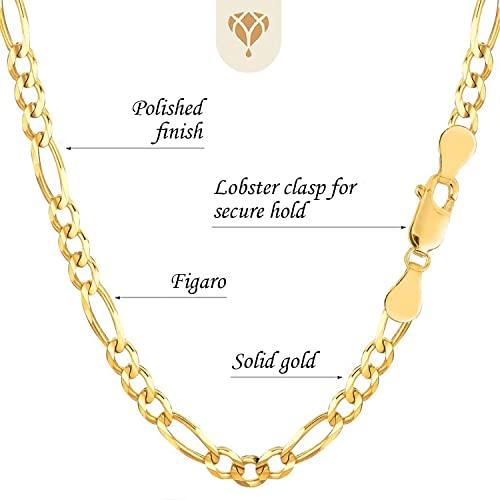 【並行輸入品】14K ソリッドイエローまたはホワイトゴールド 4.5mm ダイヤモンドカット オルタネイト クラシック メンズ フィガロチェーンの画像