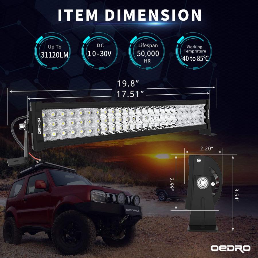 【並行輸入品】OEDRO 22Inch LED Light Bar Curved 520W Triple Rows Work Light Sp_3