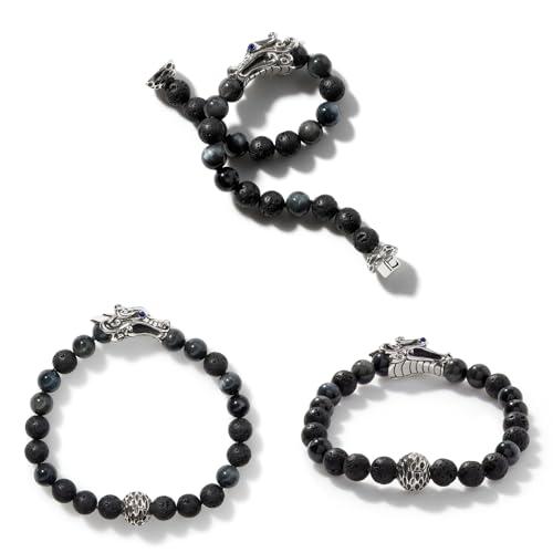 【並行輸入品】John Hardy メンズ レジェンド ナガ シルバーブレスレット プッシャークラスプ付き 8mmイーグルアイ& 8mmブラックの画像
