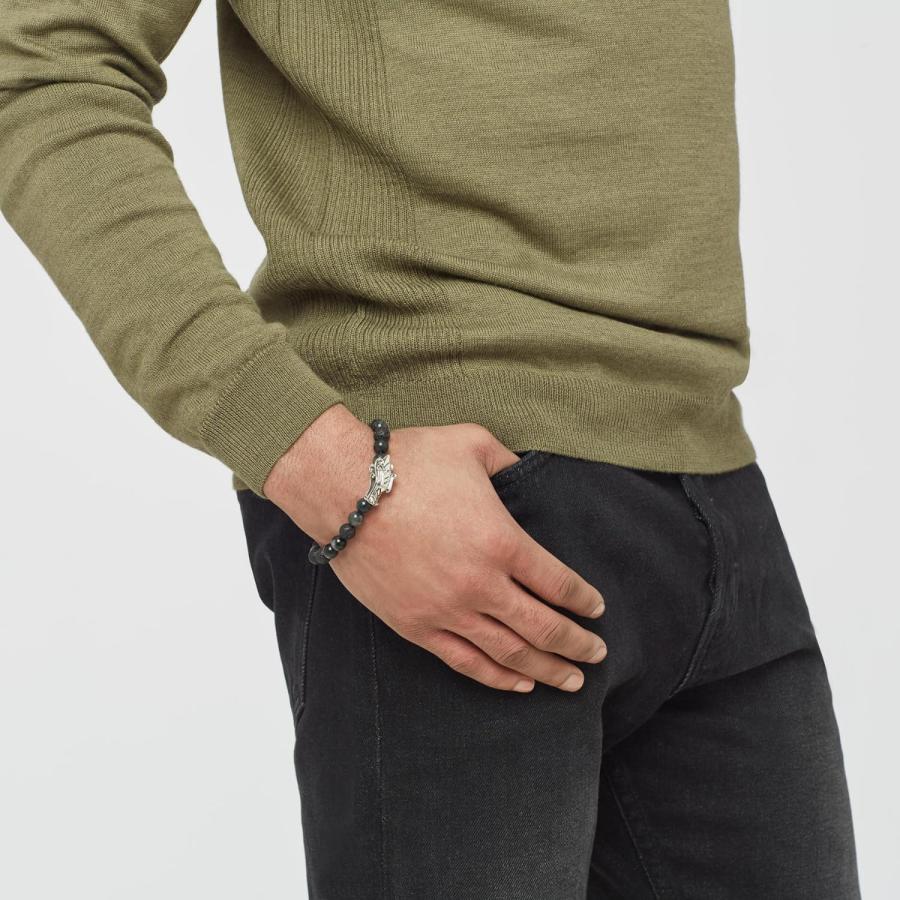 【並行輸入品】John Hardy メンズ レジェンド ナガ シルバーブレスレット プッシャークラスプ付き 8mmイーグルアイ& 8mmブラックの画像