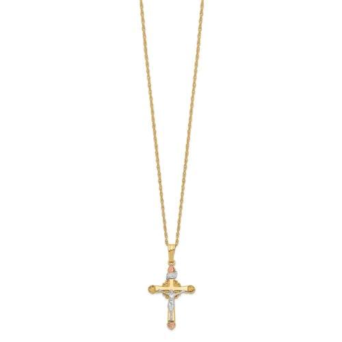 【並行輸入品】10Kイエローゴールドと14Kゴールドフィルド12Kアクセントクロスネックレス 18インチ Diamond2Deal 10k Yeの画像