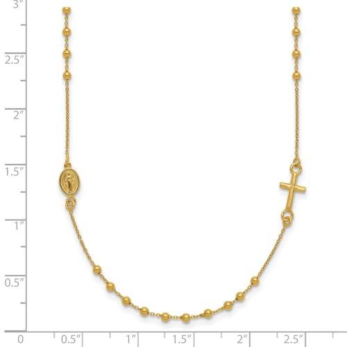 【並行輸入品】Diamond2Deal 十字架ロザリオネックレス 14Kイエローゴールド 光沢仕上げ 16インチ レディース, 金属 Diamoの画像