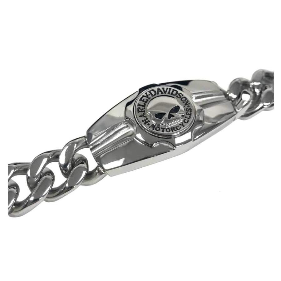 【並行輸入品】Harley Davidson メンズ Willie G Skull ロゴ スチールチェーンブレスレット シルバー HSB0202の画像