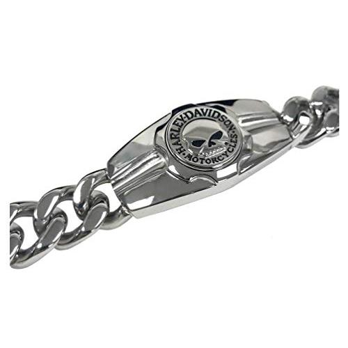 【並行輸入品】Harley Davidson メンズ Willie G Skull ロゴ スチールチェーンブレスレット シルバー HSB0202の画像