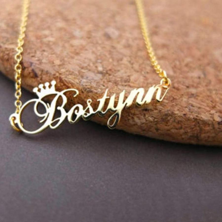 【並行輸入品】Novgarden Personalized Name Necklace with Crown, 18K Gold Customの画像