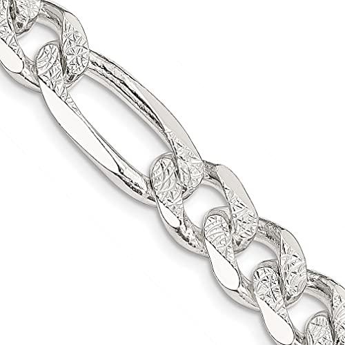 【並行輸入品】925スターリングシルバー 9.5mm パブ フラットリンク フィガロチェーンネックレス 22インチ ペンダントチャーム ファインの画像