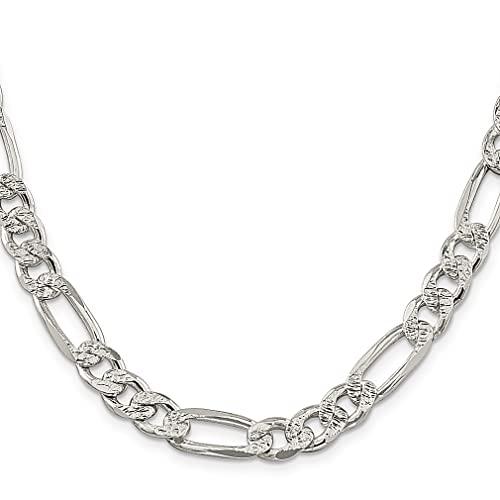 【並行輸入品】925スターリングシルバー 9.5mm パブ フラットリンク フィガロチェーンネックレス 22インチ ペンダントチャーム ファインの画像