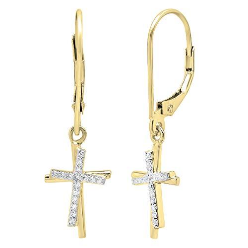 【並行輸入品】0.10カラット(CTW) 10Kゴールド ラウンドホワイトダイヤモンド ダブルクロス ダングルピアス 1/10カラット Dazzの画像
