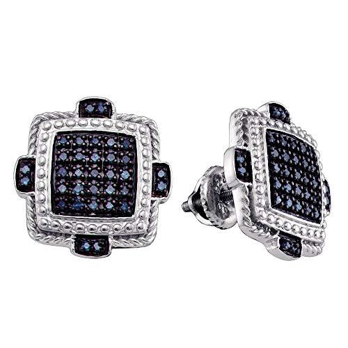【並行輸入品】The Diamond Deal スターリングシルバー メンズ ラウンドブルーカラー 強化ダイヤモンド スクエアイヤリング 3/8の画像
