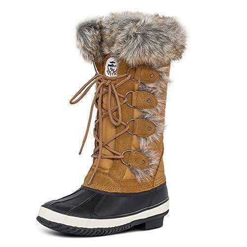【並行輸入品】HZSTAY レディース 牛革 ブーツ レースアップ 冬 アウトドア 雪 ダックブーツ 暖かい 防水 ミッドカーフ ダックブーツ