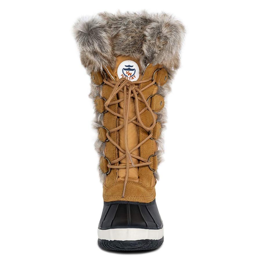 【並行輸入品】HZSTAY レディース 牛革 ブーツ レースアップ 冬 アウトドア 雪 ダックブーツ 暖かい 防水 ミッドカーフ ダックブーツ