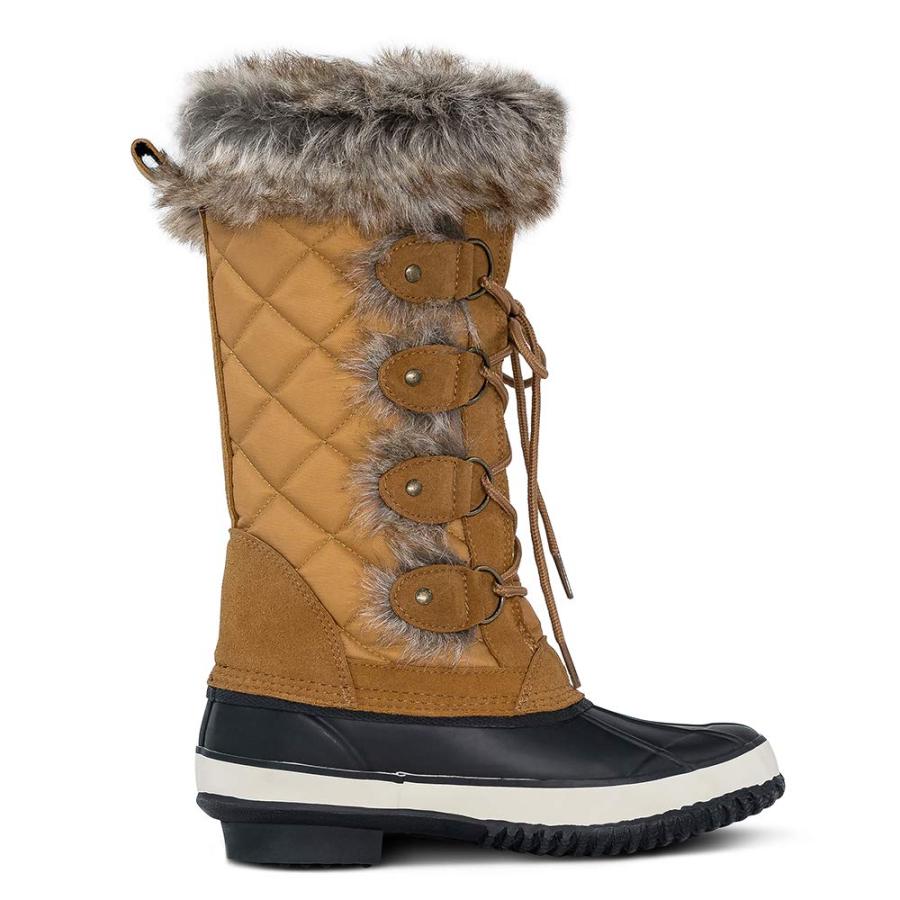 【並行輸入品】HZSTAY レディース 牛革 ブーツ レースアップ 冬 アウトドア 雪 ダックブーツ 暖かい 防水 ミッドカーフ ダックブーツ