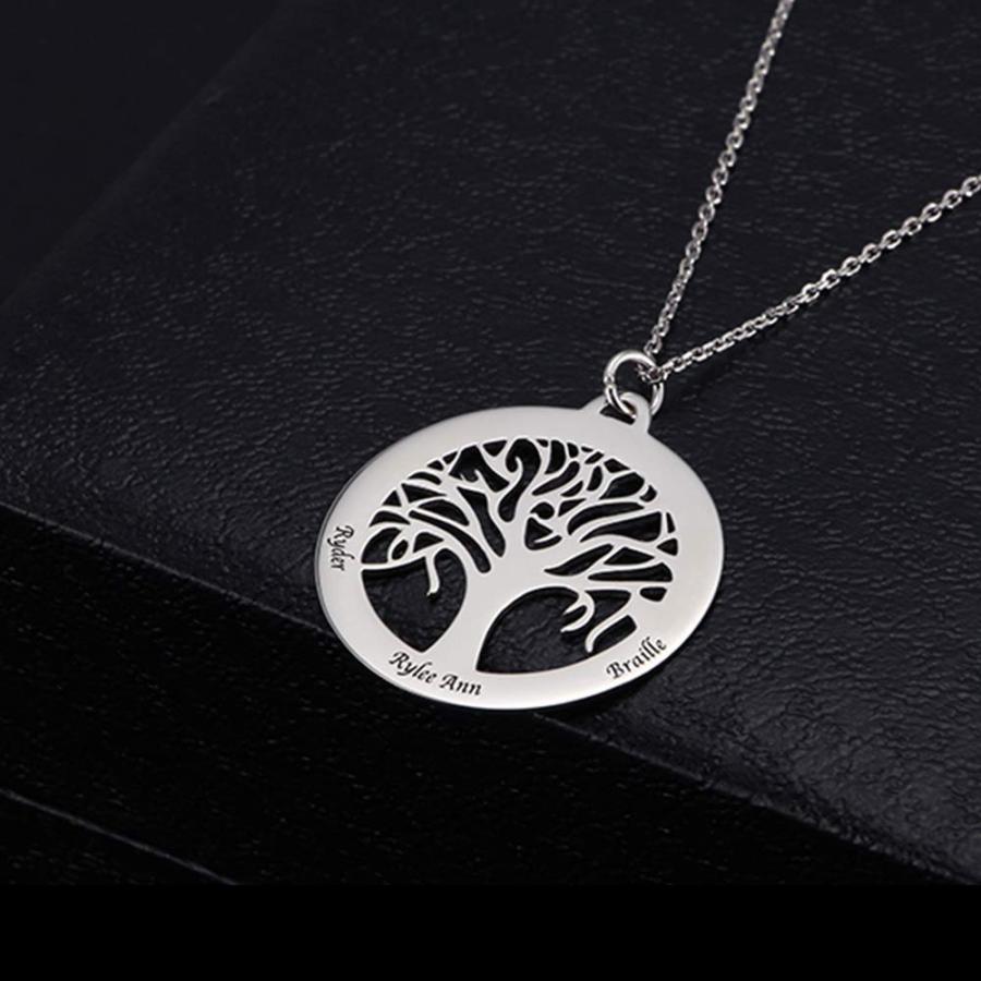 【並行輸入品】LONAGO 925 Sterling Silver Personalized Tree Necklace with Engra_3