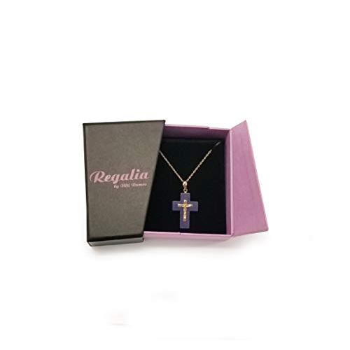 【並行輸入品】Regalia by Ulti Ramos 本物の翡翠 ラベンダーカラー 14Kイエローゴールド 十字架 クロスペンダントネックレの画像