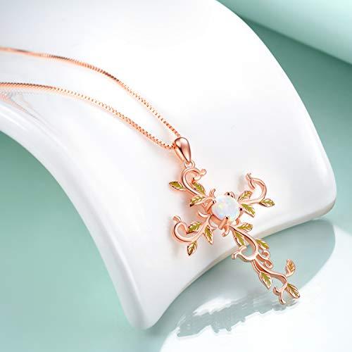 【並行輸入品】SOULMEET クロスペンダントネックレス 女性用ジュエリーギフト スターリングシルバー 人工オパール ホワイトゴールドメッキ