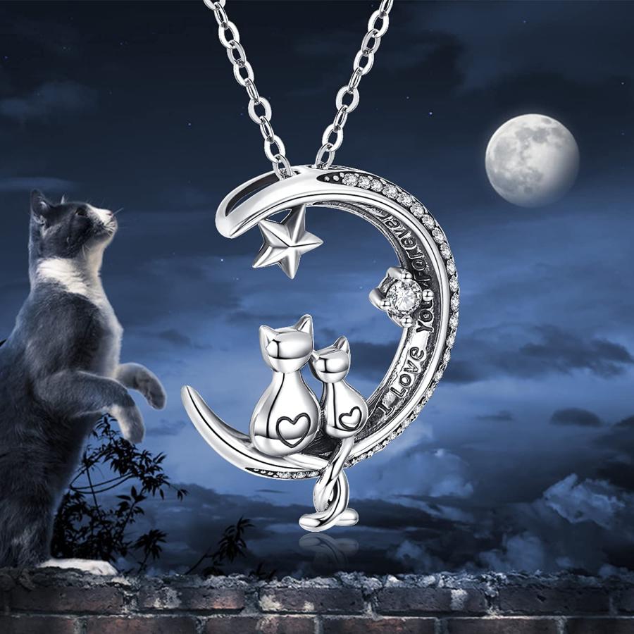 並行輸入品】猫ネックレス S925スターリングシルバー 月に猫 