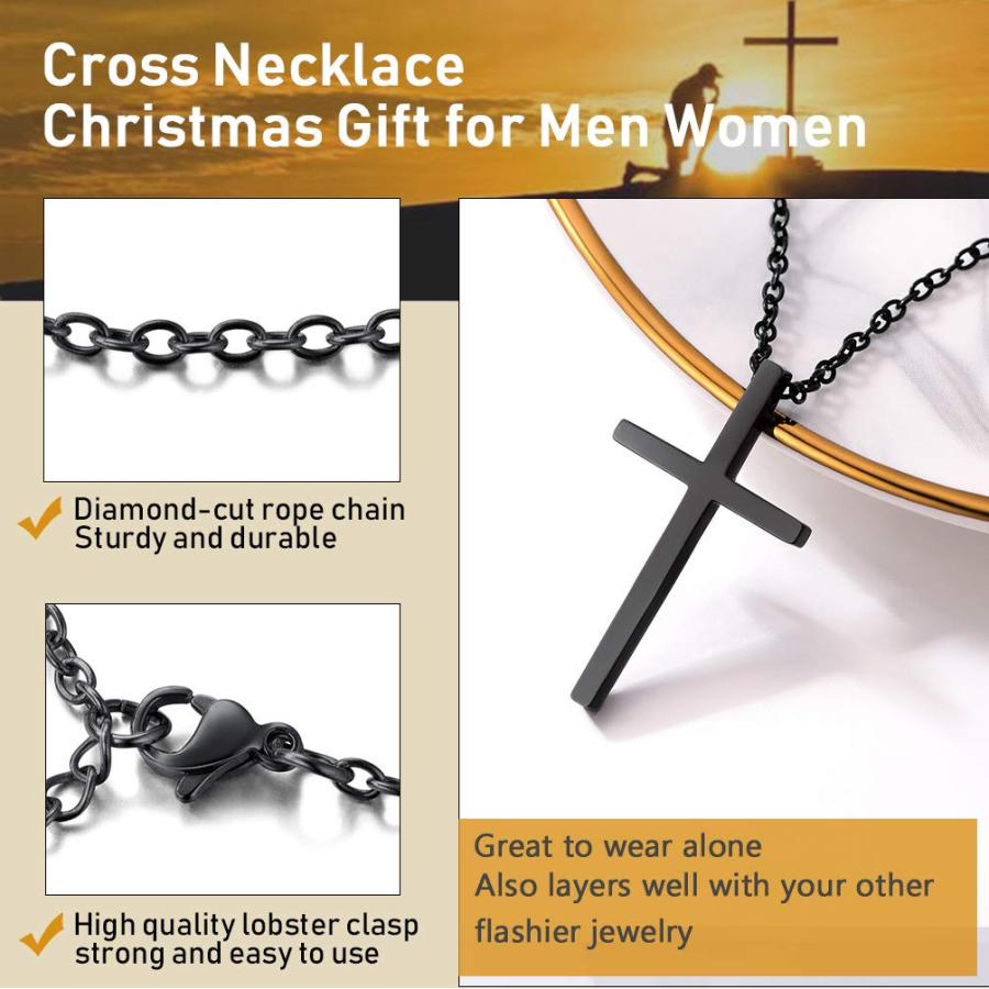 【並行輸入品】Mens Black Cross Necklace Chain Minimalist Necklaces Punk Man Wo_3