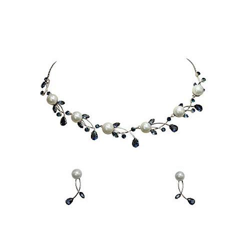 【並行輸入品】Fasip ゴージャスなキュービックジルコニアクリスタルパールフローラルネックレスイヤリングセット， キュービックジルコニア、ライ_1