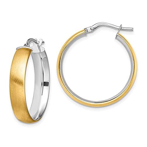【並行輸入品】Diamond2Deal 14k White Gold Rhodium Medium and Satin Hoop Earrinの画像