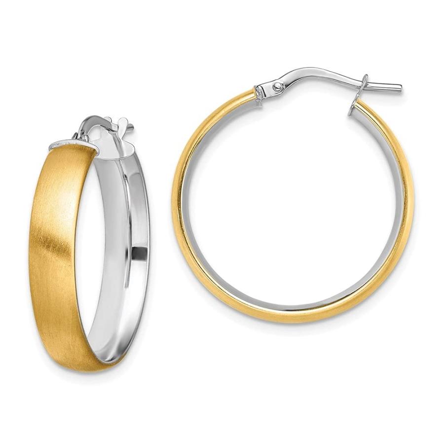【並行輸入品】Diamond2Deal 14k White Gold Rhodium Medium and Satin Hoop Earrinの画像