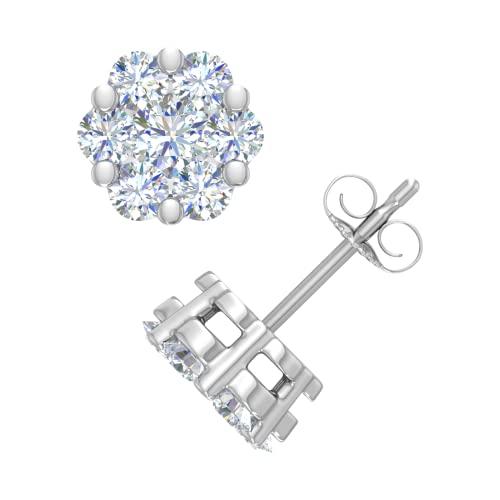 【並行輸入品】1カラット（CTW）クラスターダイヤモンドスタッドイヤリング 10Kゴールド 1 Carat (ctw) Cluster Diamの画像