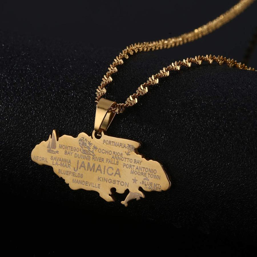 並行輸入品】ジャマイカ 地図 ペンダント ネックレス ゴールドカラー