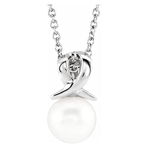 【並行輸入品】Diamond2Deal 14K White Gold Freshwater Cultured Pearl Bypass Penの画像